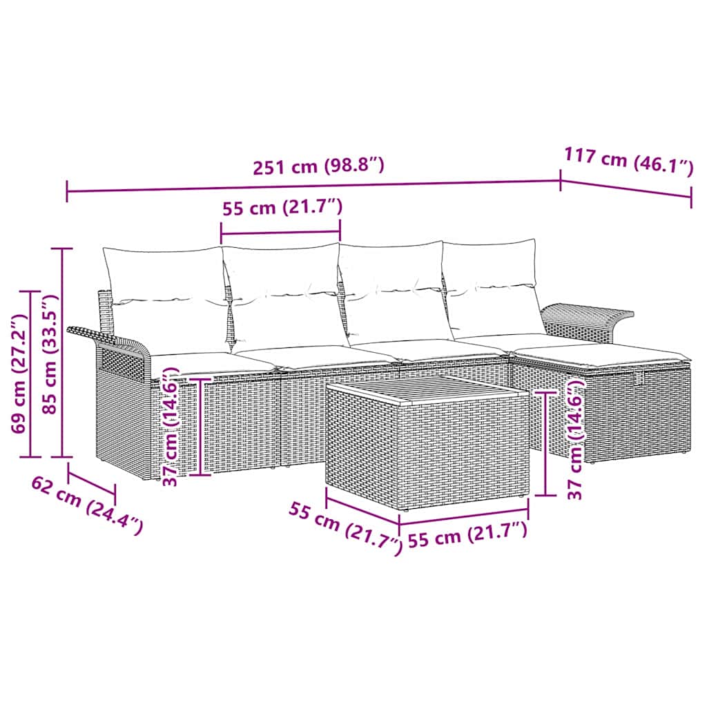 Gartensofa-set mit Kissen 6 pcs Schwarz Poly-Rattan