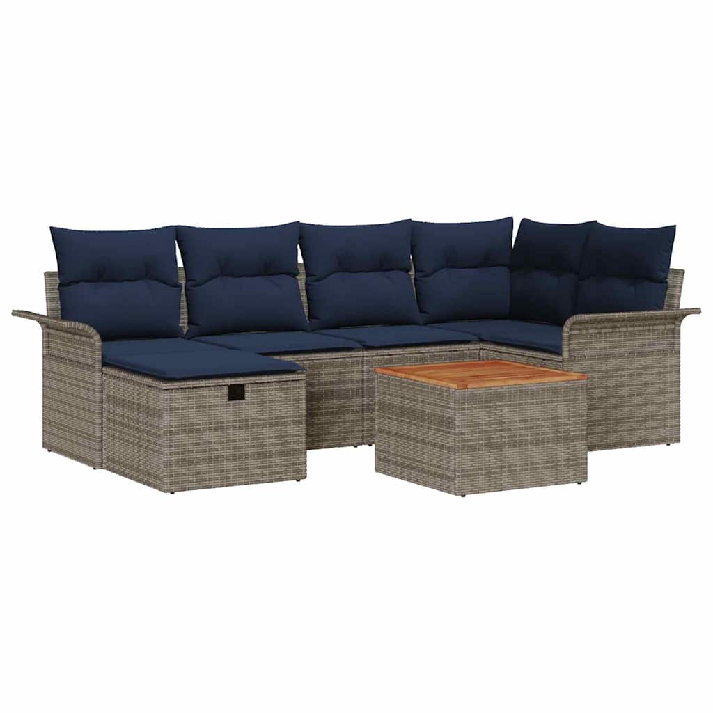 Gartensofa-set mit Kissen mit Speicher 7 pcs Grau Poly-Rattan