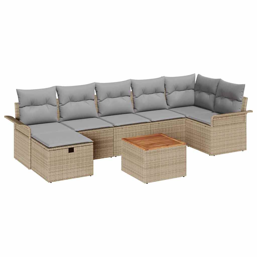Gartensofa-set mit Kissen mit Speicher 8 pcs Beige Poly-Rattan