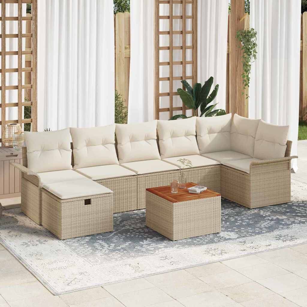 Gartensofa-set mit Kissen mit Speicher 8 pcs Beige Poly-Rattan