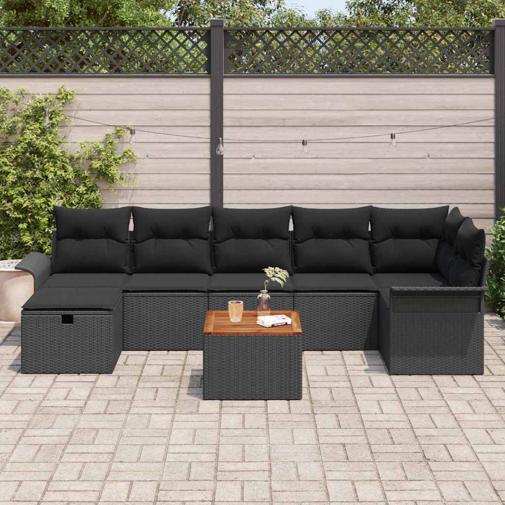 Gartensofa-set mit Kissen 8 pcs Schwarz Poly-Rattan