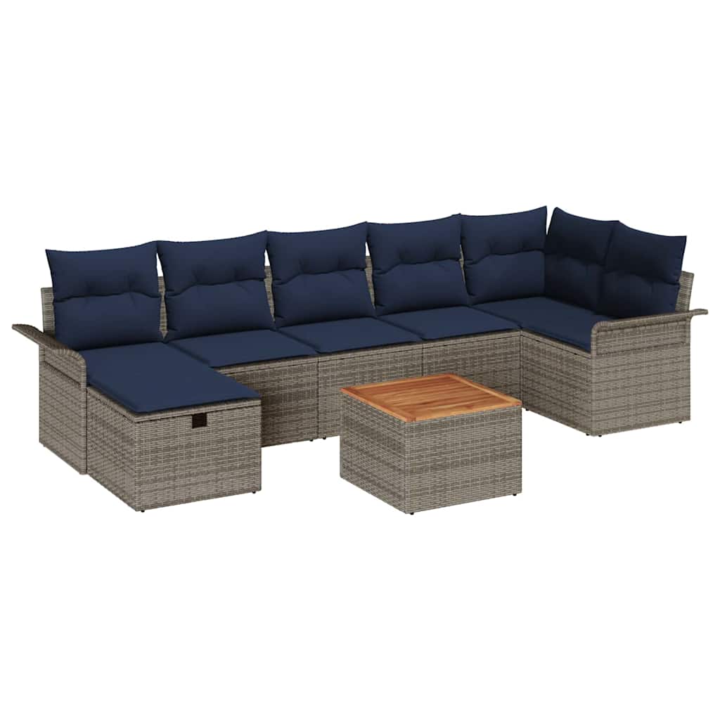 Gartensofa-set mit Kissen mit Speicher 8 pcs Grau Poly-Rattan