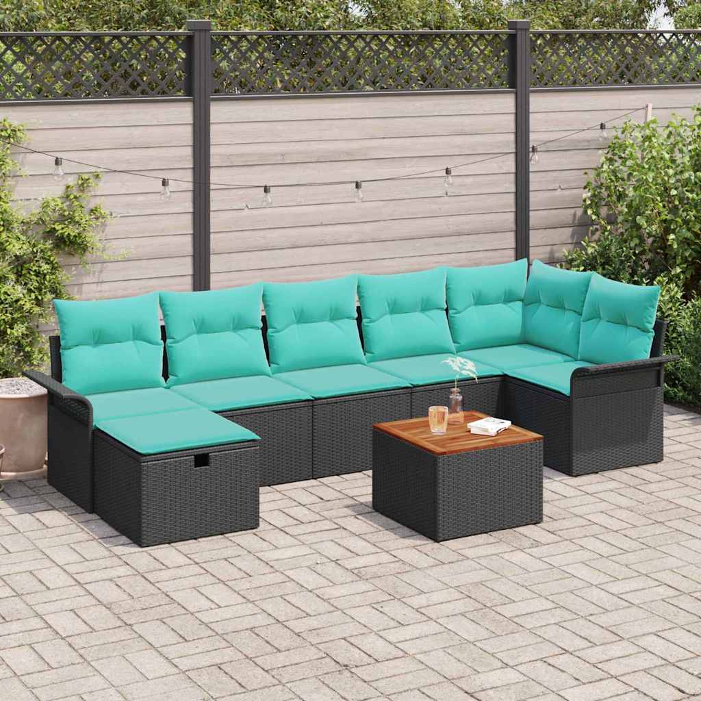 Gartensofa-set mit Kissen 8 pcs Schwarz Poly-Rattan