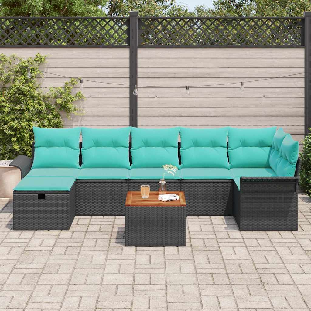 Gartensofa-set mit Kissen 8 pcs Schwarz Poly-Rattan
