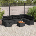 Gartensofa-set mit Kissen 9 pcs Schwarz Poly-Rattan