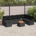 Gartensofa-set mit Kissen 9 pcs Schwarz Poly-Rattan