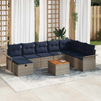 Gartensofa-set mit Kissen mit Speicher 9 pcs Grau Poly-Rattan