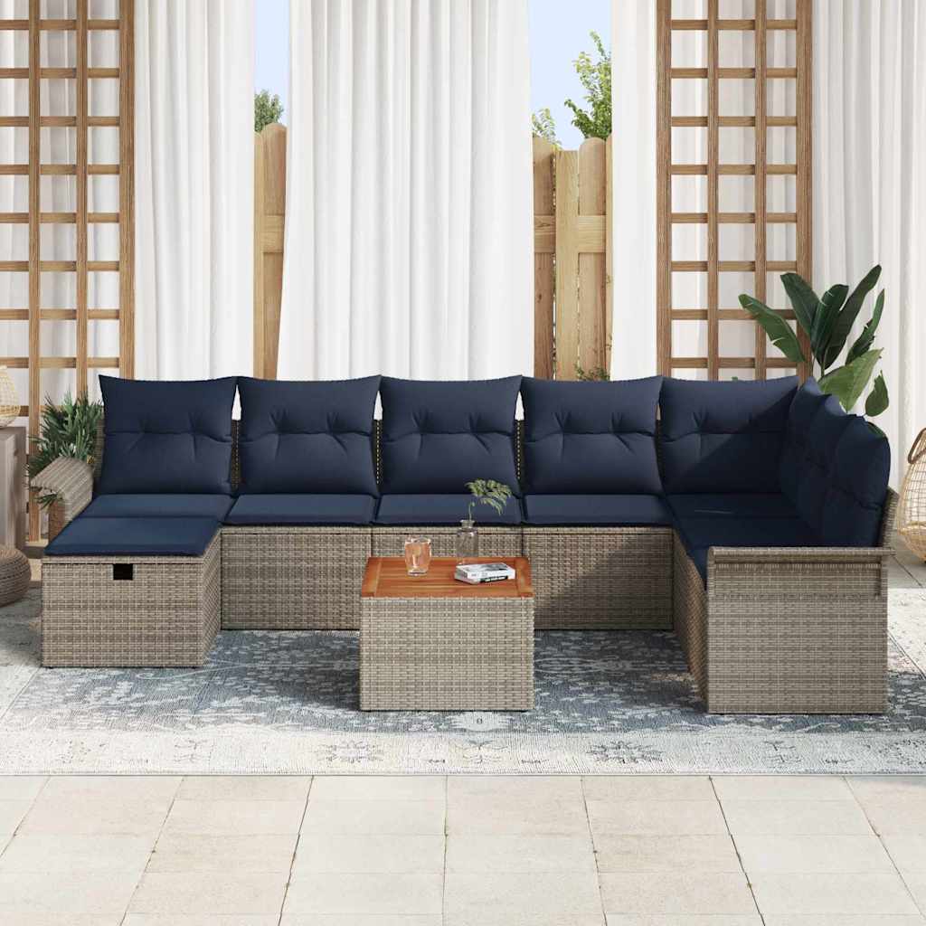 Gartensofa-set mit Kissen mit Speicher 9 pcs Grau Poly-Rattan