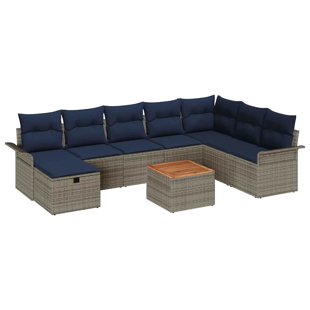 Gartensofa-set mit Kissen mit Speicher 9 pcs Grau Poly-Rattan