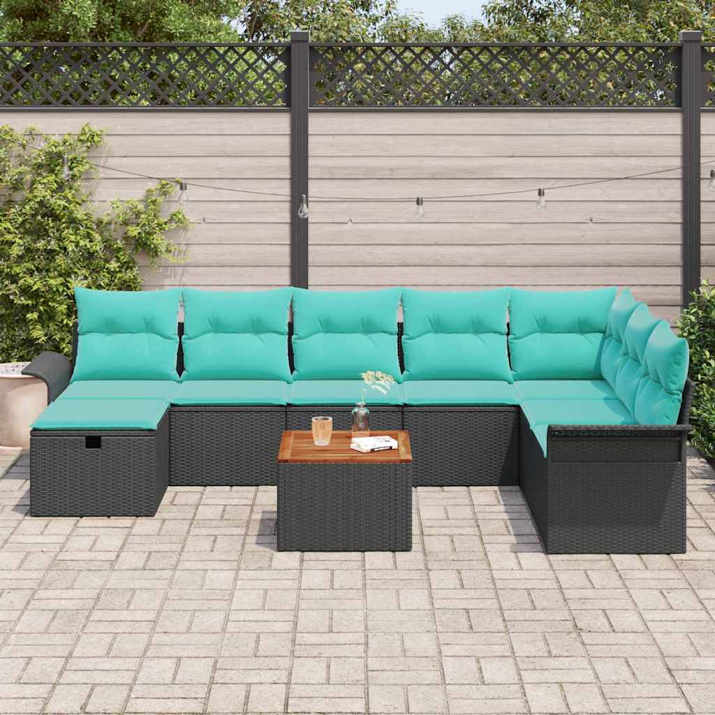 Gartensofa-set mit Kissen 9 pcs Schwarz Poly-Rattan