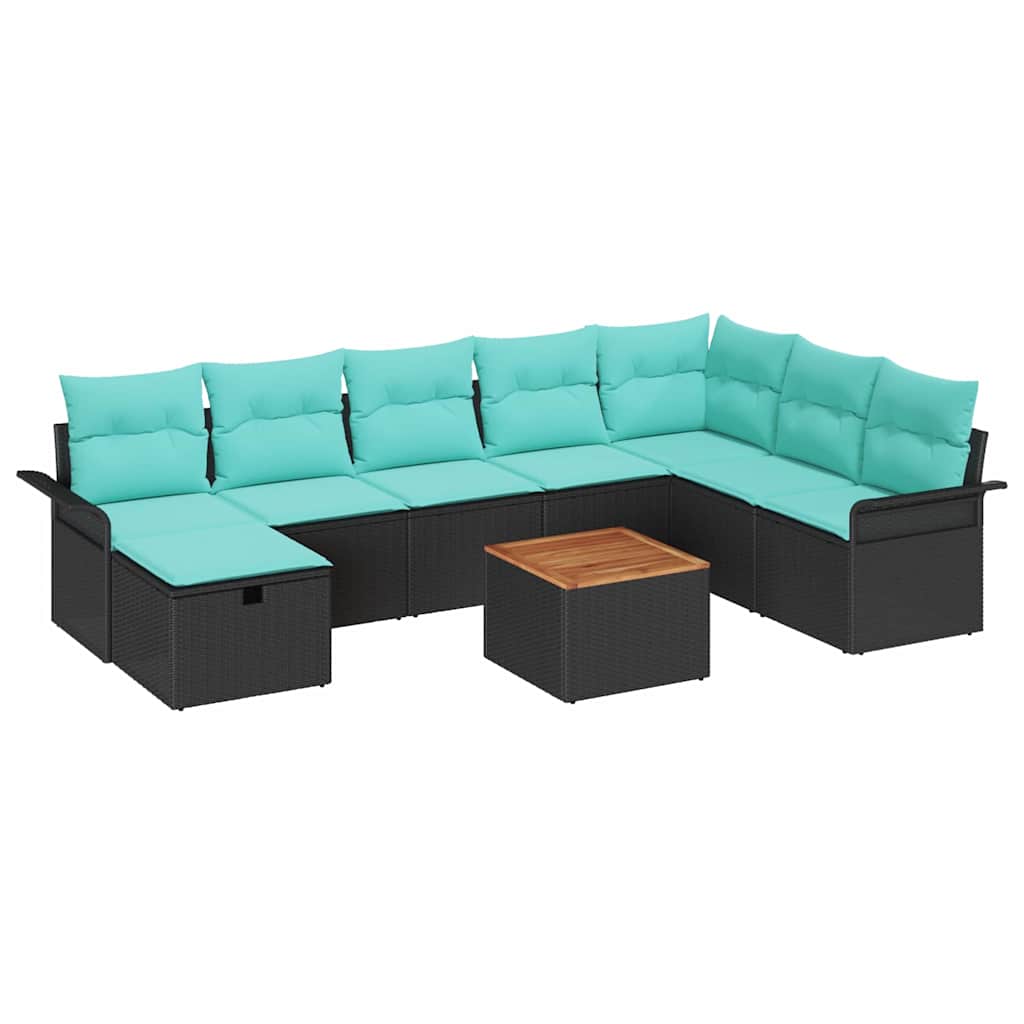 Gartensofa-set mit Kissen 9 pcs Schwarz Poly-Rattan