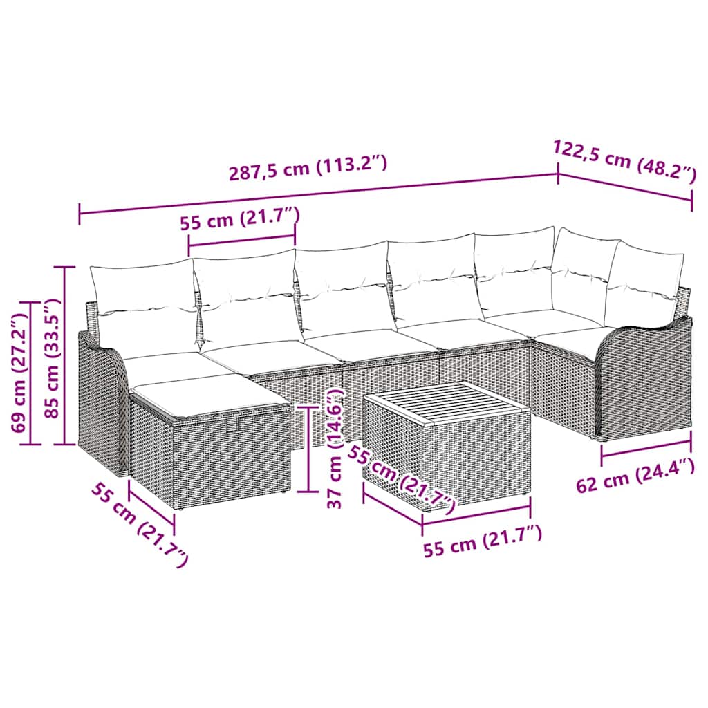 Gartensofa-set mit Kissen mit Speicher 8 pcs Grau Poly-Rattan
