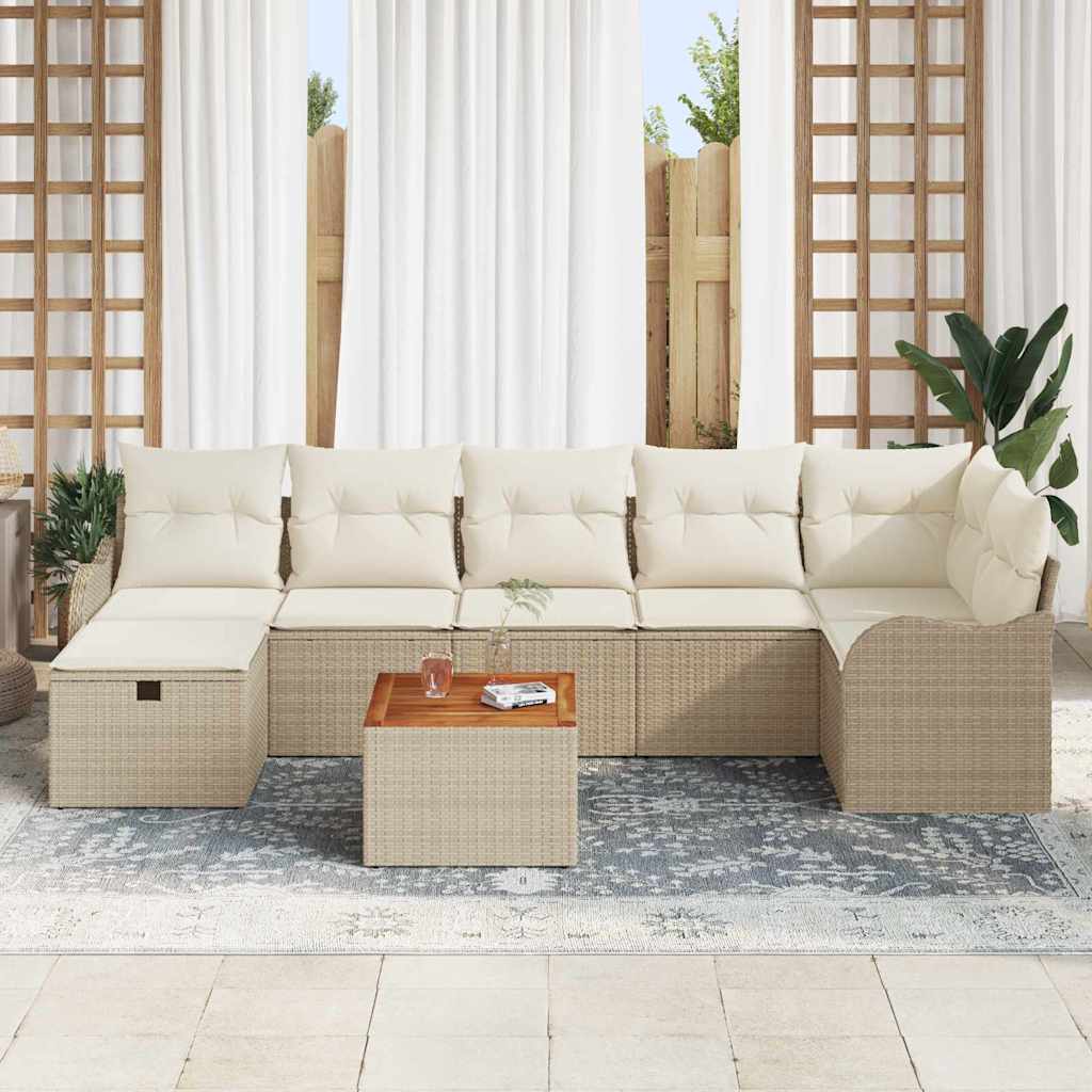 Gartensofa-set mit Kissen mit Speicher 8 pcs Beige Poly-Rattan
