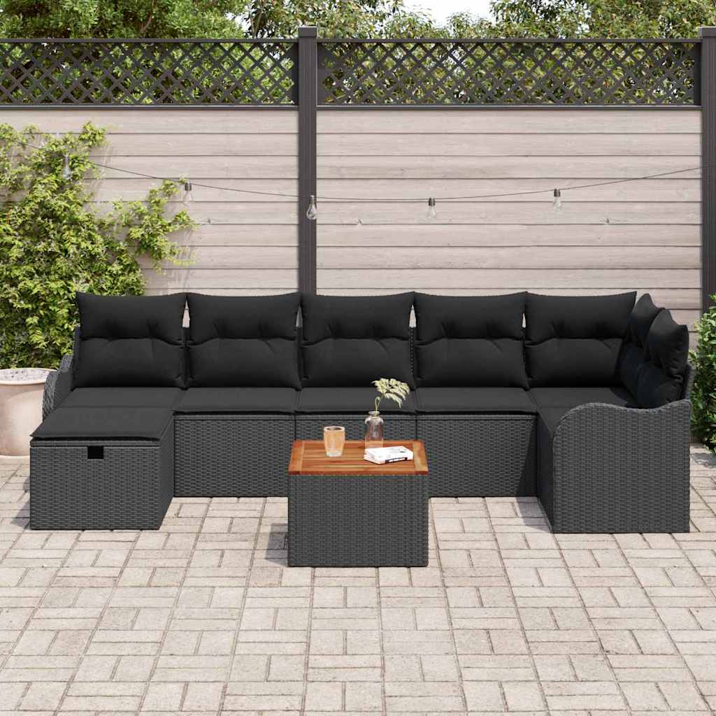 Gartensofa-set mit Kissen 8 pcs Schwarz Poly-Rattan