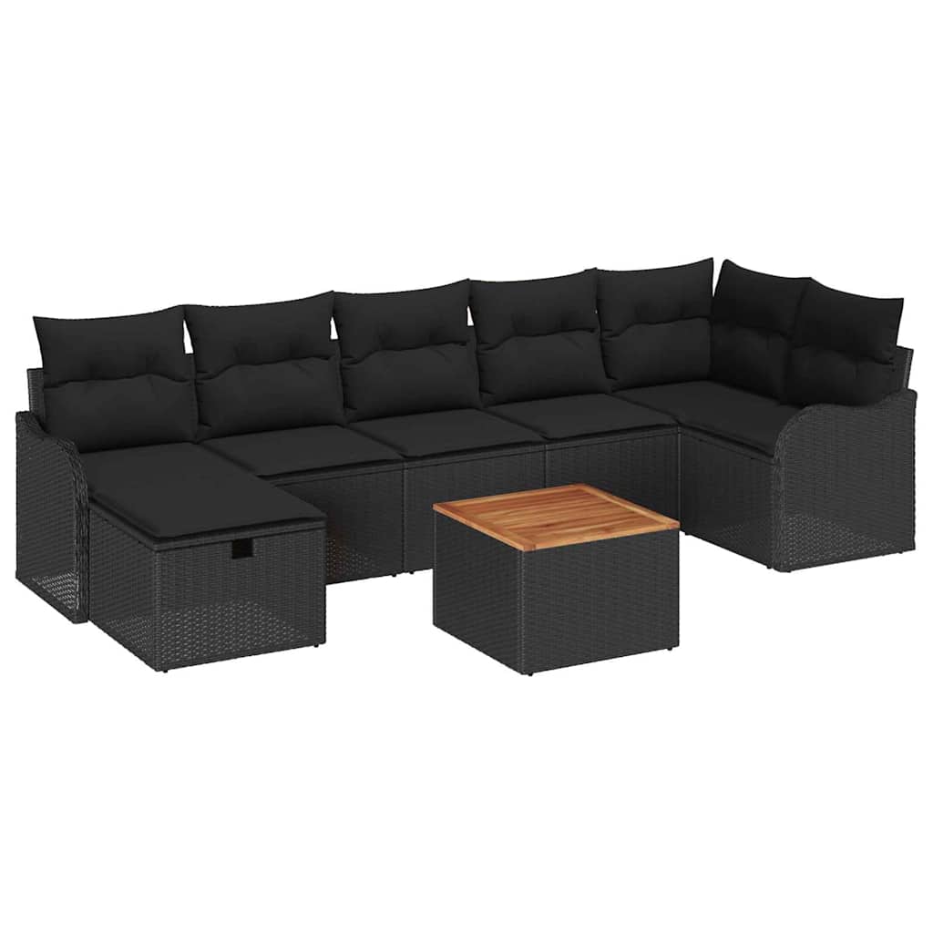 Gartensofa-set mit Kissen 8 pcs Schwarz Poly-Rattan
