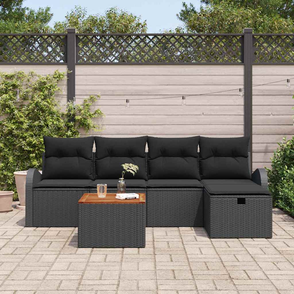 Gartensofa-set mit Kissen 6 pcs Schwarz Poly-Rattan