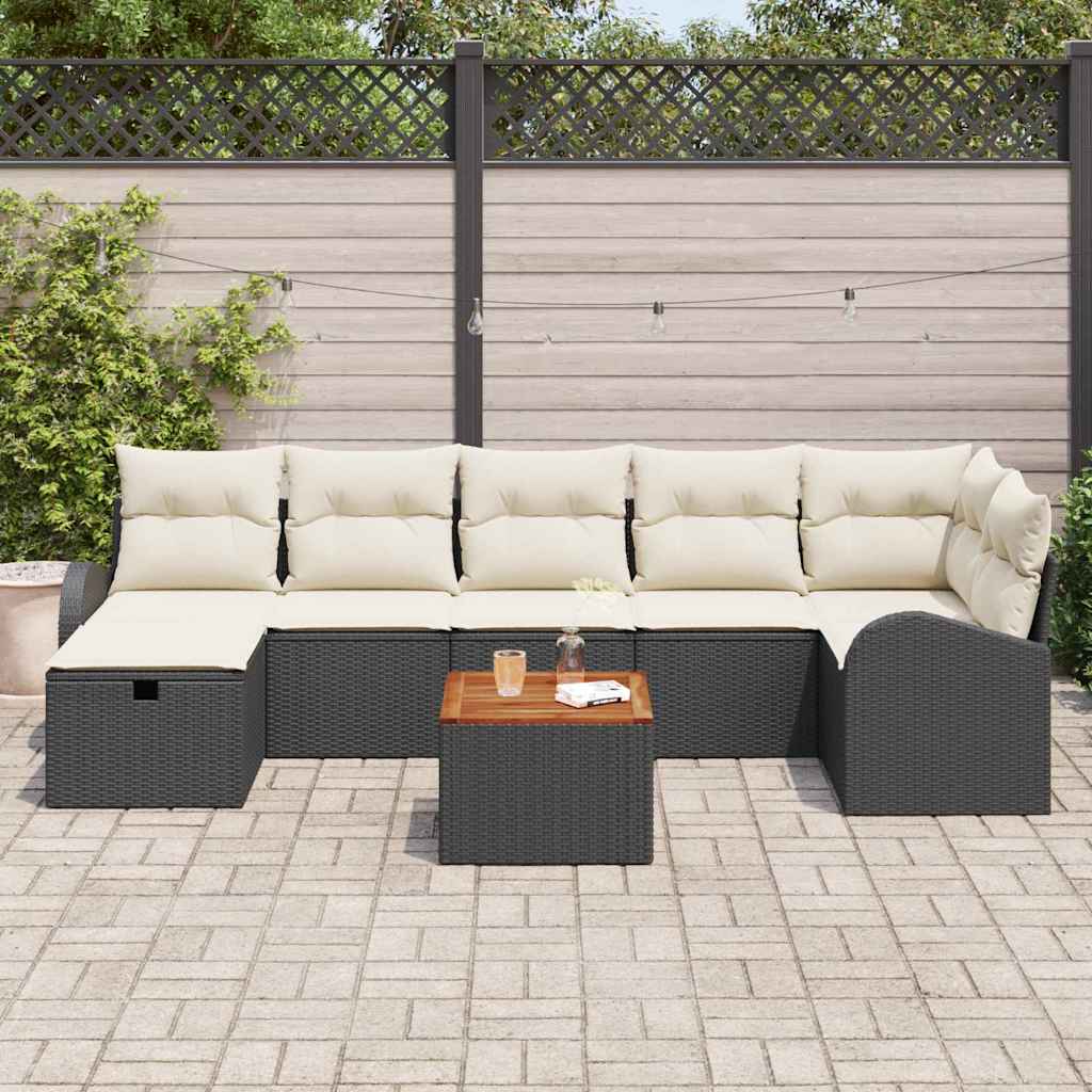 Gartensofa-set mit Kissen 8 pcs Schwarz Poly-Rattan