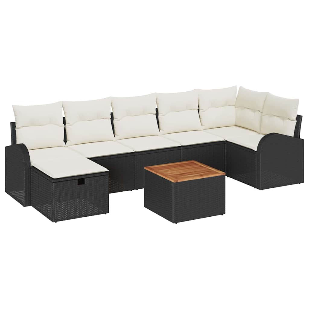 Gartensofa-set mit Kissen 8 pcs Schwarz Poly-Rattan