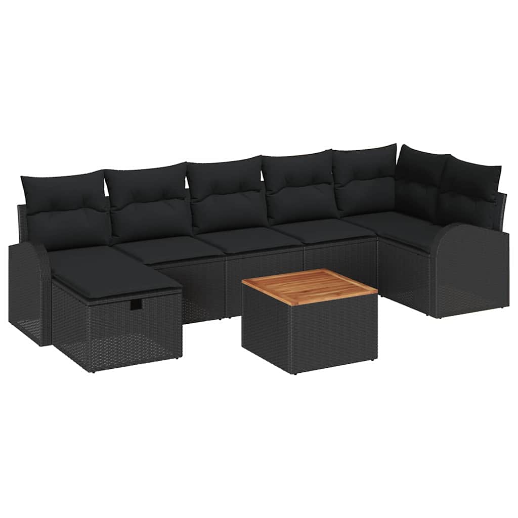 Gartensofa-set mit Kissen 8 pcs Schwarz Poly-Rattan