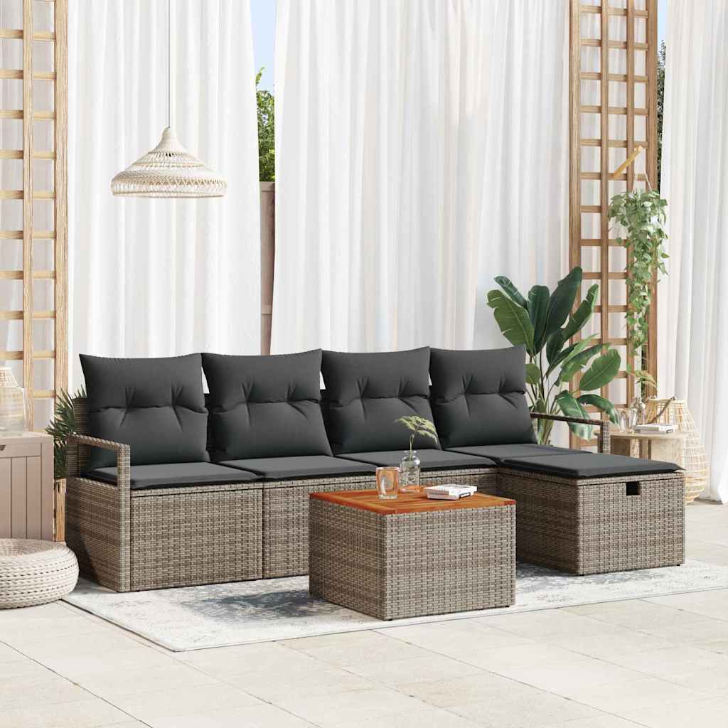 Gartensofa-set mit Kissen mit Speicher 6 pcs Grau Poly-Rattan