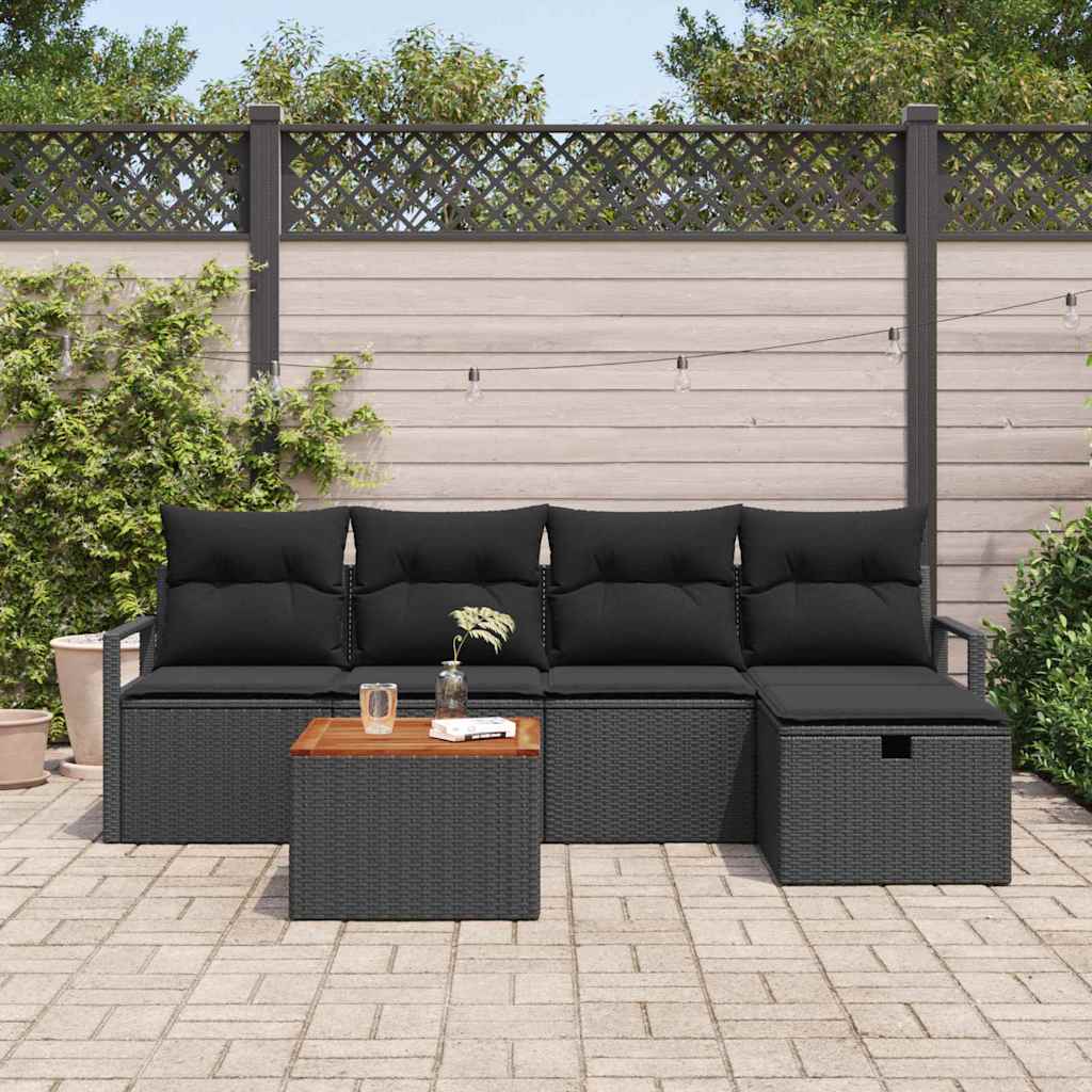 Gartensofa-set mit Kissen 6 pcs Schwarz Poly-Rattan