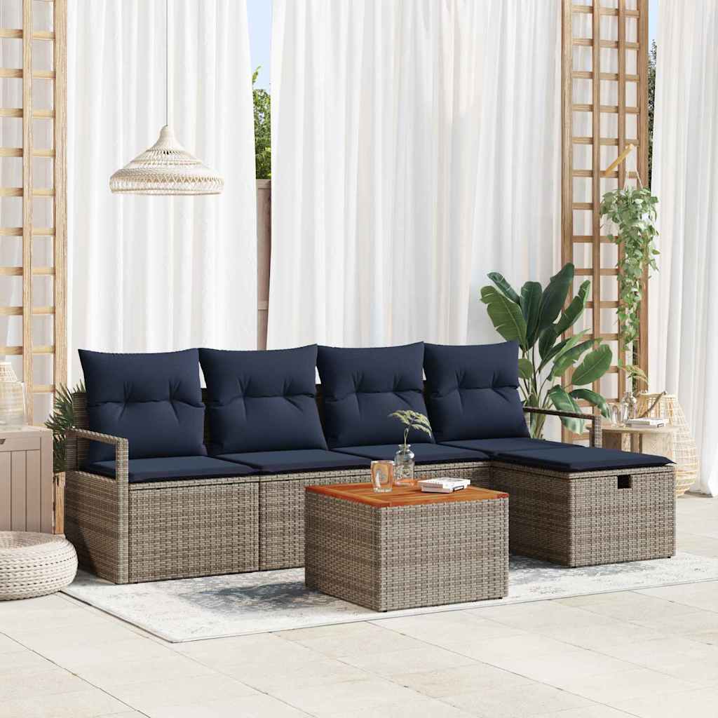 Gartensofa-set mit Kissen mit Speicher 6 pcs Grau Poly-Rattan