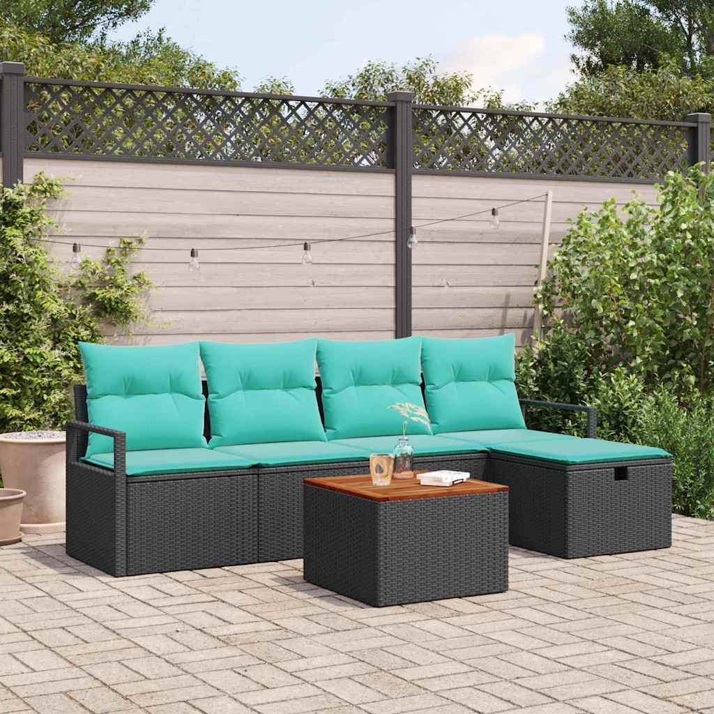 Gartensofa-set mit Kissen 6 pcs Schwarz Poly-Rattan