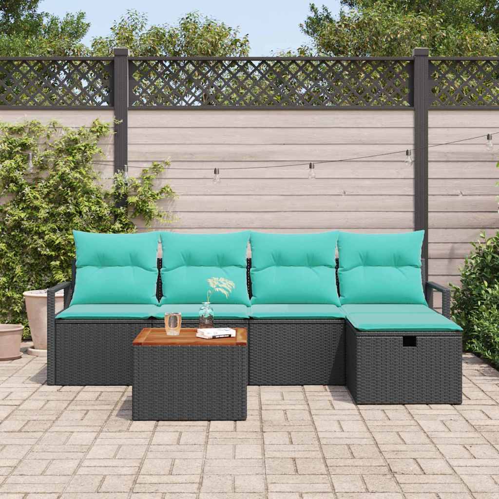 Gartensofa-set mit Kissen 6 pcs Schwarz Poly-Rattan