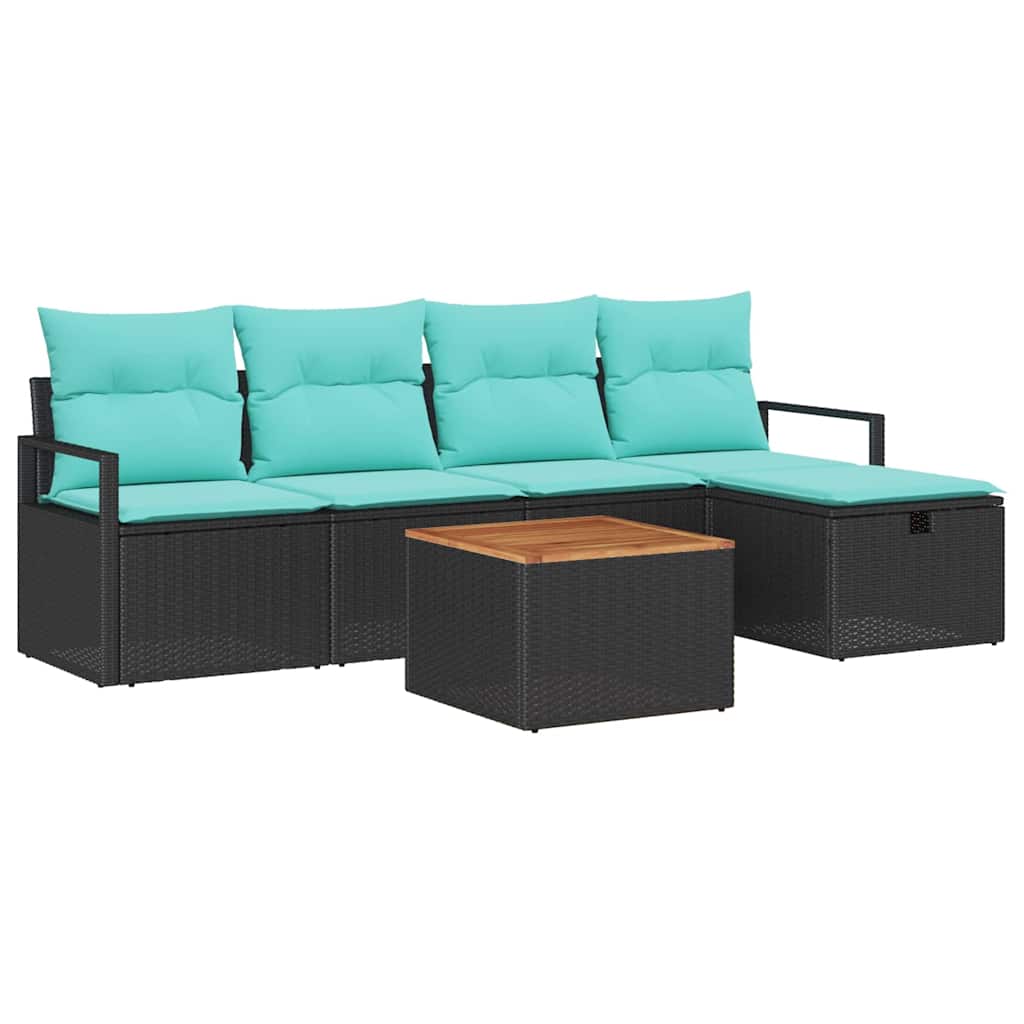 Gartensofa-set mit Kissen 6 pcs Schwarz Poly-Rattan
