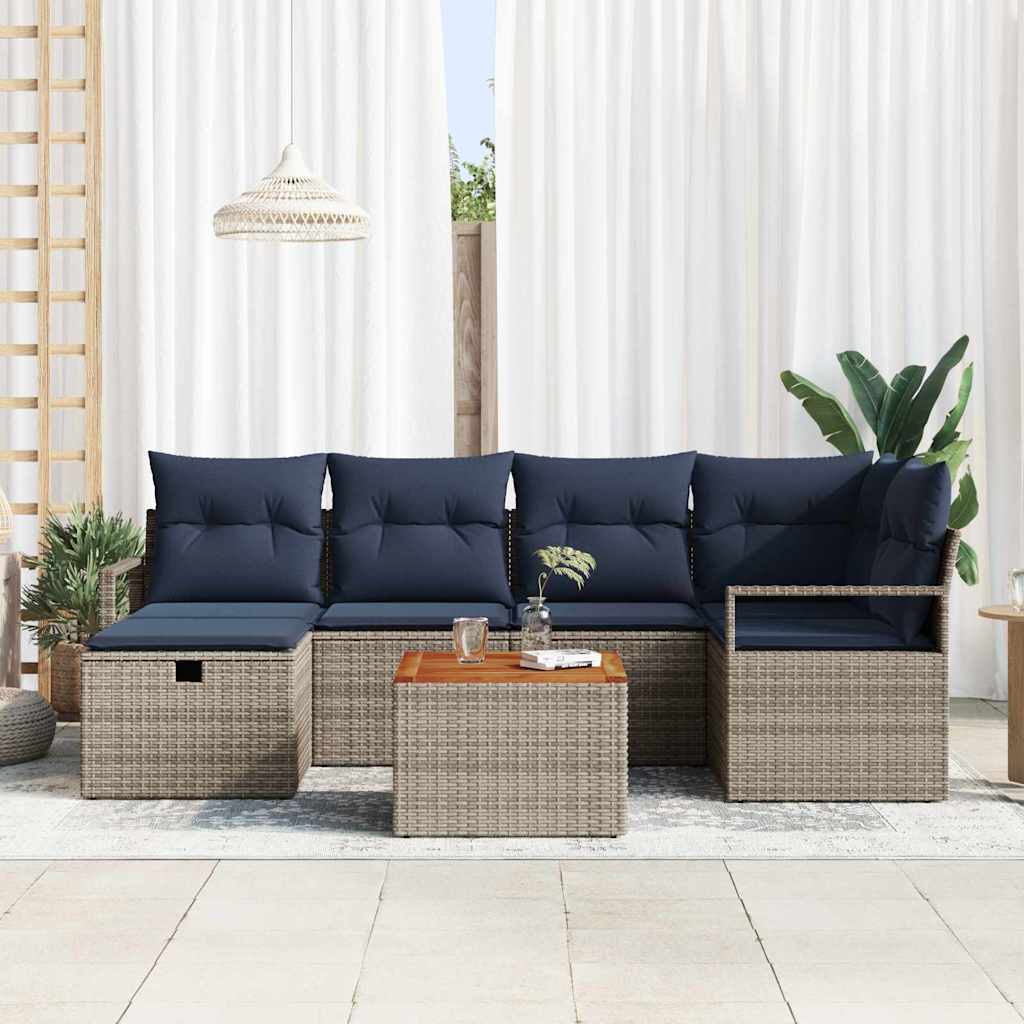 Gartensofa-set mit Kissen mit Speicher 7 pcs Grau Poly-Rattan