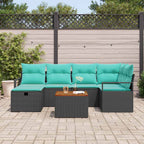 Gartensofa-set mit Kissen 7 pcs Schwarz Poly-Rattan