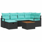 Gartensofa-set mit Kissen 7 pcs Schwarz Poly-Rattan