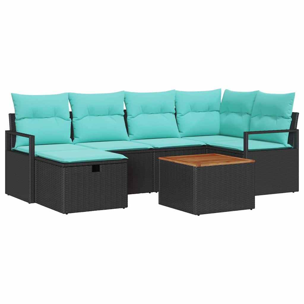 Gartensofa-set mit Kissen 7 pcs Schwarz Poly-Rattan