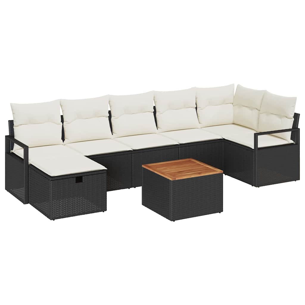 Gartensofa-set mit Kissen 8 pcs Schwarz Poly-Rattan