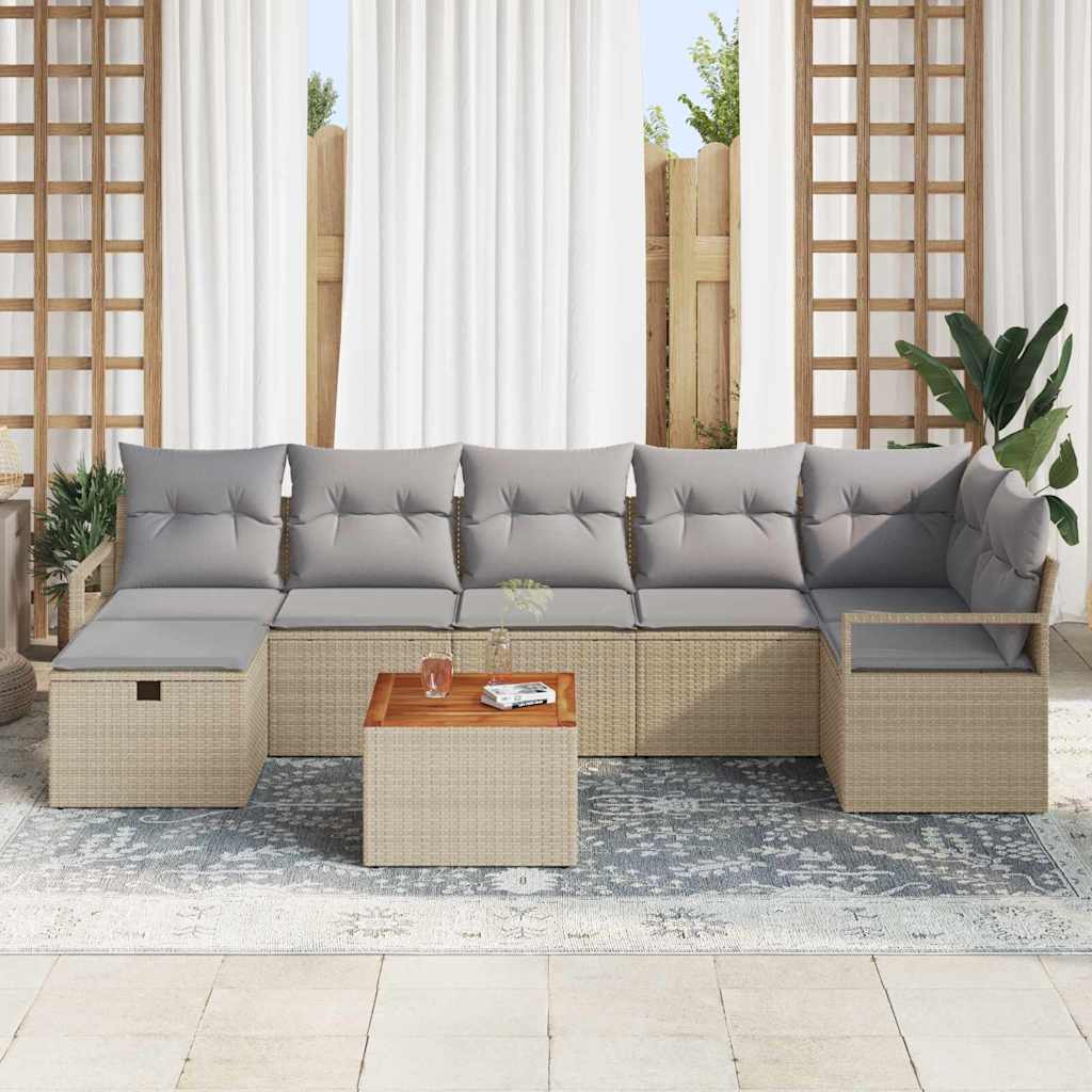 Gartensofa-set mit Kissen mit Speicher 8 pcs Beige Poly-Rattan