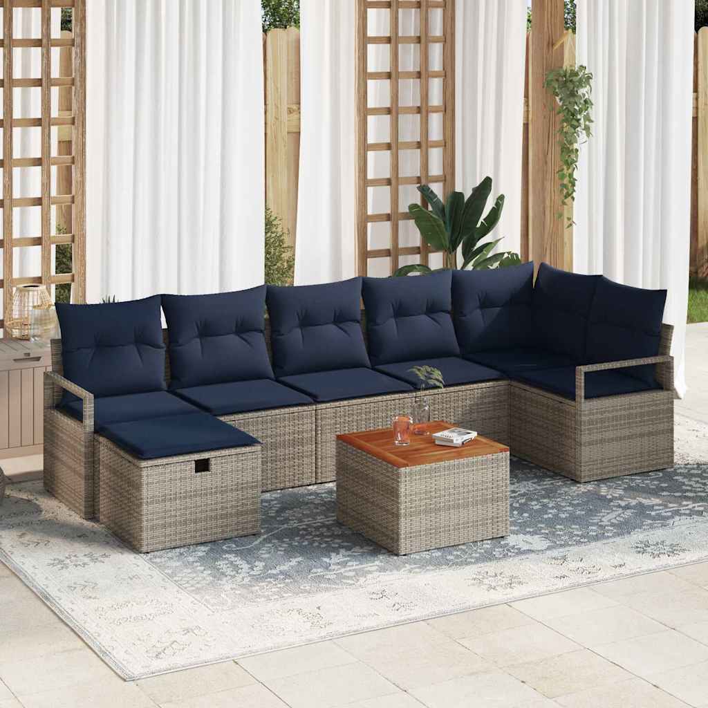 Gartensofa-set mit Kissen mit Speicher 8 pcs Grau Poly-Rattan