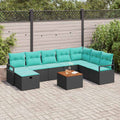 Gartensofa-set mit Kissen 9 pcs Schwarz Poly-Rattan