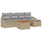 Gartensofa-set mit Kissen mit Speicher 6 pcs Beige Poly-Rattan