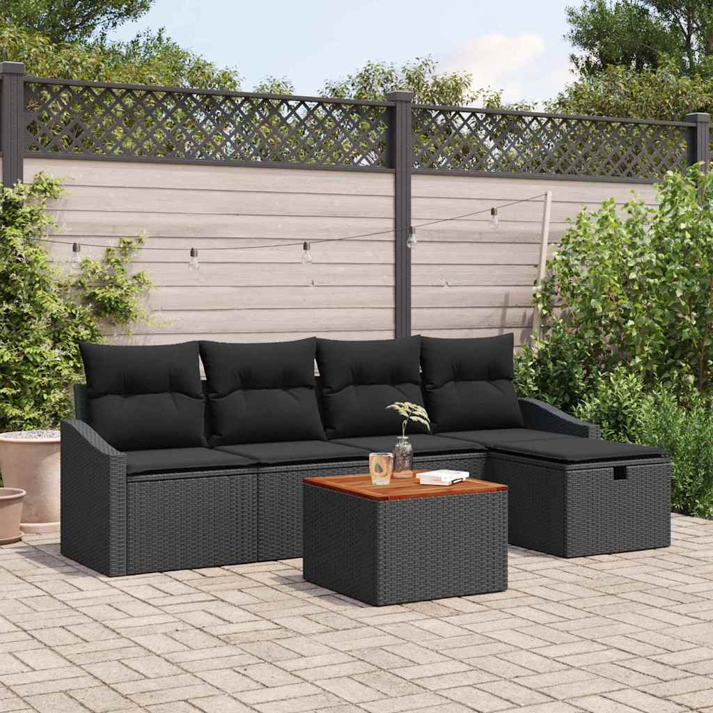 Gartensofa-set mit Kissen 6 pcs Schwarz Poly-Rattan