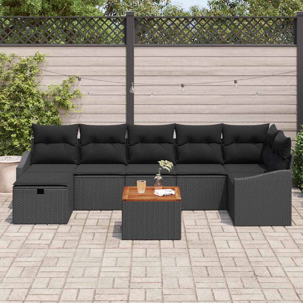Gartensofa-set mit Kissen 8 pcs Schwarz Poly-Rattan