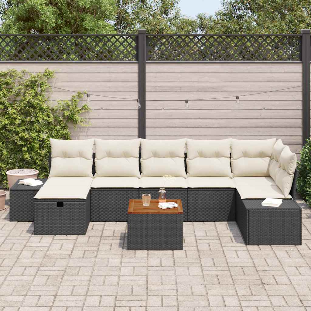 Gartensofa-set mit Kissen 8 pcs Schwarz Poly-Rattan
