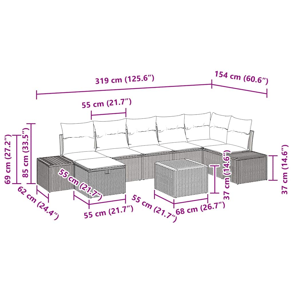 Gartensofa-set mit Kissen 8 pcs Schwarz Poly-Rattan