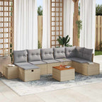Gartensofa-set mit Kissen mit Speicher 8 pcs Beige Poly-Rattan