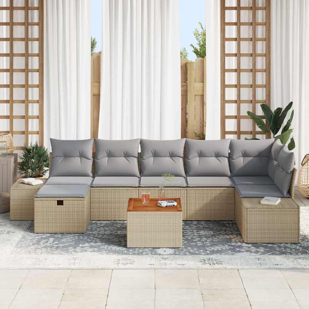 Gartensofa-set mit Kissen mit Speicher 8 pcs Beige Poly-Rattan