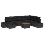 Gartensofa-set mit Kissen 9 pcs Schwarz Poly-Rattan