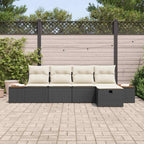 Gartensofa-set mit Kissen 5 pcs Schwarz Poly-Rattan