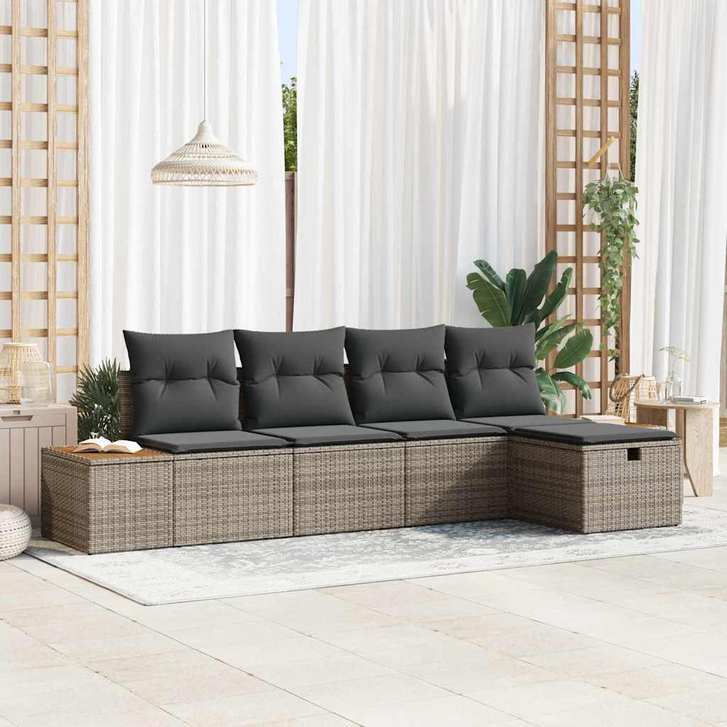 Gartensofa-set mit Kissen 5 pcs Grau Poly-Rattan