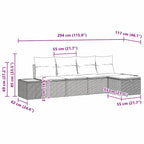 Gartensofa-set mit Kissen 5 pcs Grau Poly-Rattan