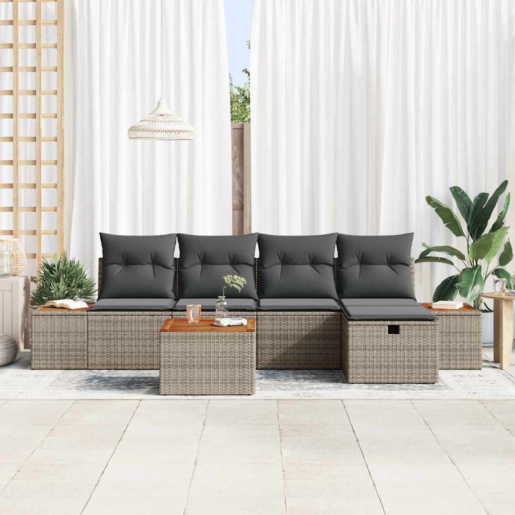 Gartensofa-set mit Kissen 6 pcs Grau Poly-Rattan