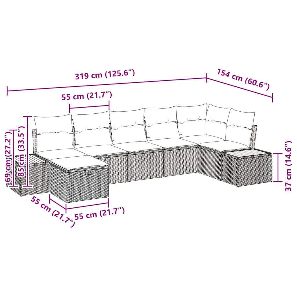 Gartensofa-set mit Kissen 8 pcs Schwarz Poly-Rattan